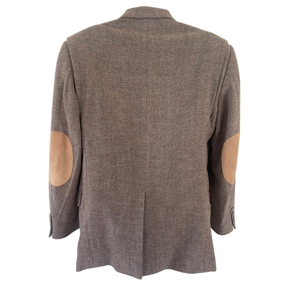 LA CROSSE Men's 40R Brown Herringbone Wool Tweed Blazer Jacket Elbow Patches - Picture 2 of 12